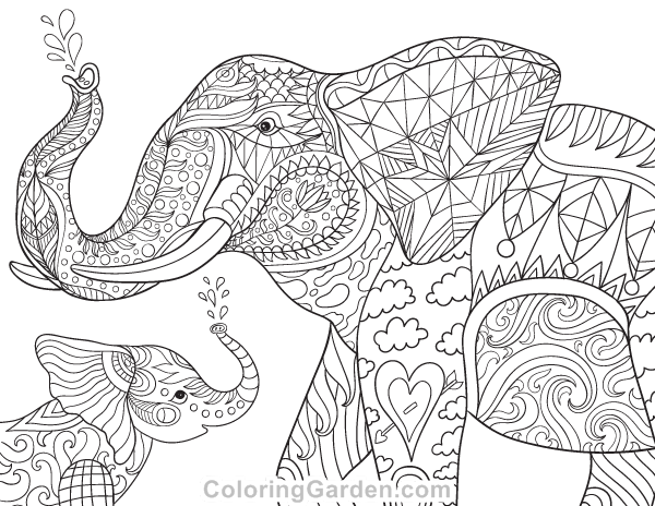 Elephant and Baby Adult Coloring Page