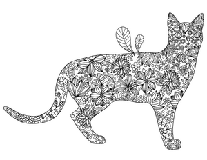 Floral Cat Coloring Page