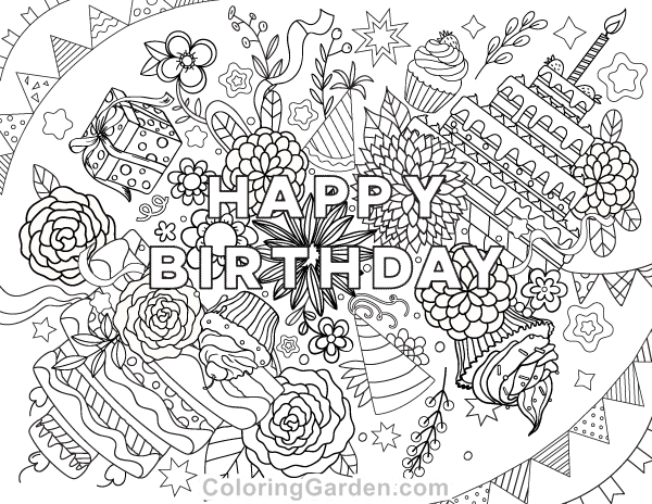Happy Birthday Adult Coloring Page