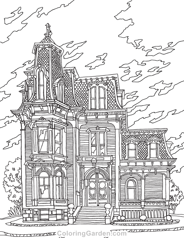 Victorian House Adult Coloring Page