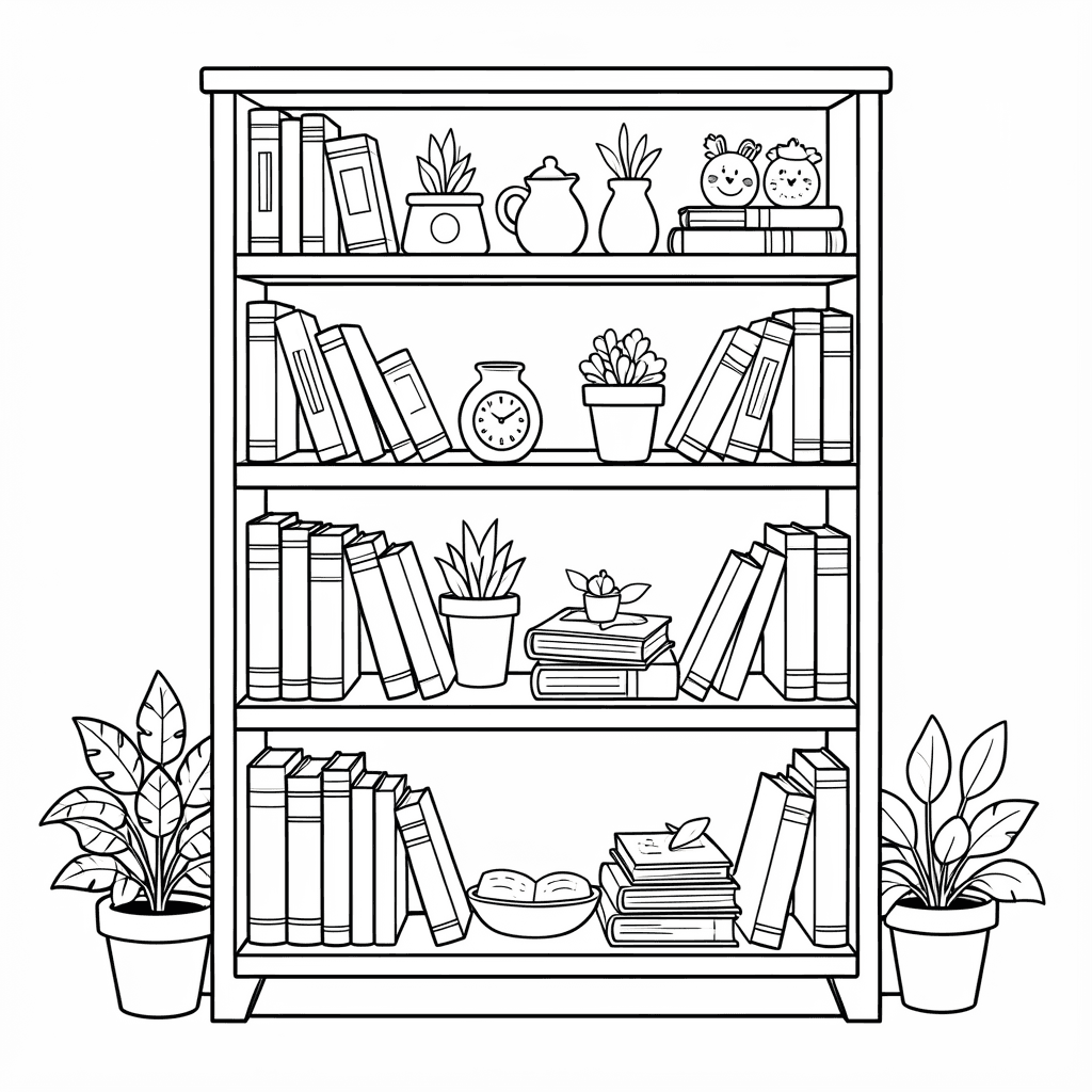 Free Printable Bookshelf Coloring Page