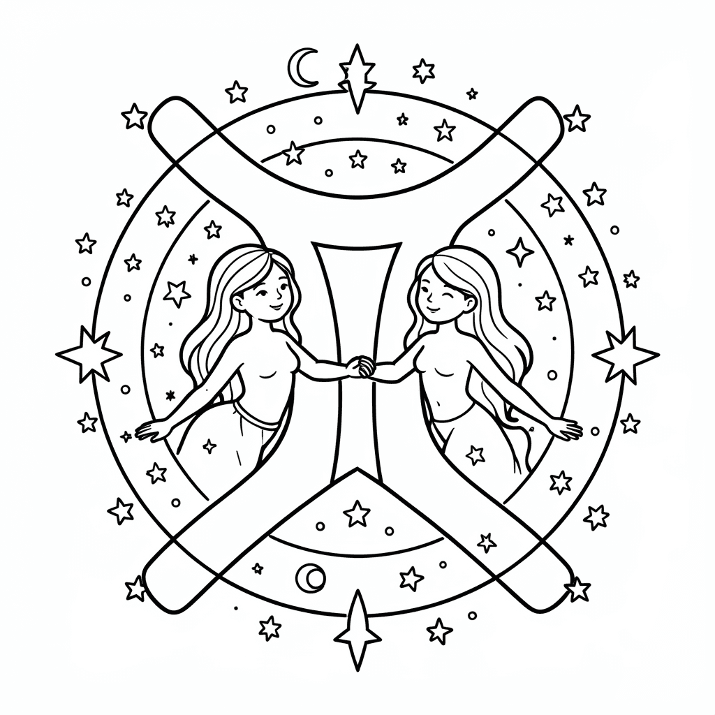 Free Printable Gemini Zodiac Coloring Page