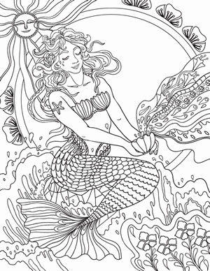 Art Nouveau Mermaid Coloring Page