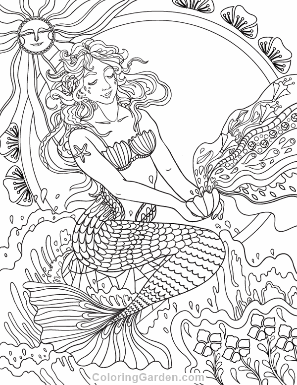Art Nouveau Mermaid Adult Coloring Page