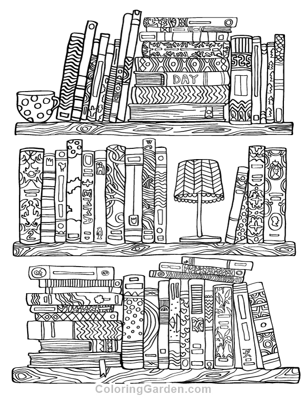 Bookshelf Adult Coloring Page