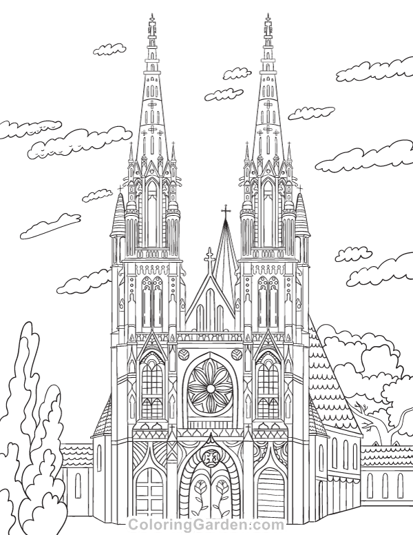Cathedral Adult Coloring Page