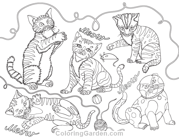 Cute Kittens Adult Coloring Page