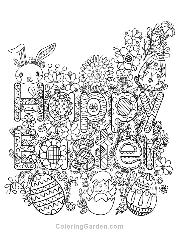 Happy Easter Adult Coloring Page