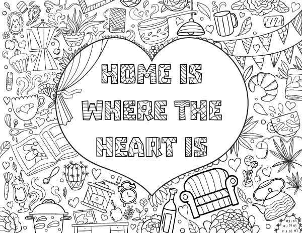 Home Is Where the Heart Is Adult Coloring Page