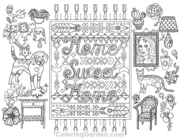 Home Sweet Home Adult Coloring Page