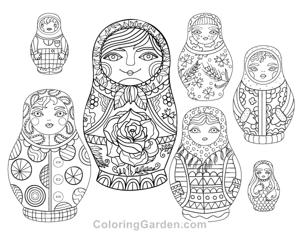 Russian Dolls Adult Coloring Page