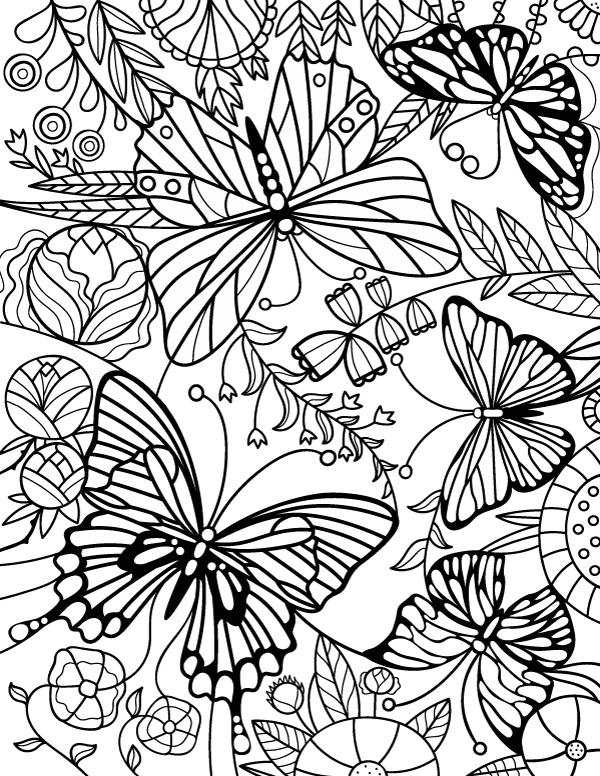 Stained Glass Butterfly Adult Coloring Page