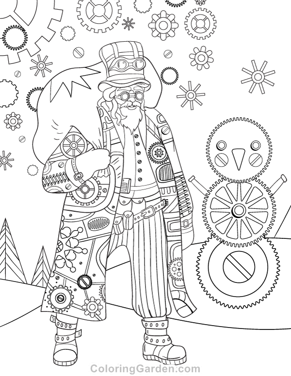Steampunk Christmas Adult Coloring Page