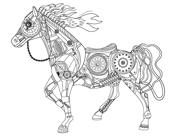 coloring steampunk horse adult printable coloringgarden animal colouring robot drawing books mandala draw patterns